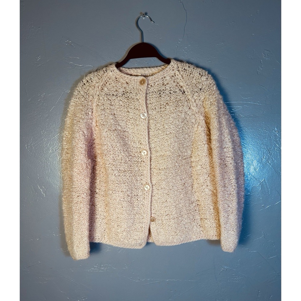 50's/60's Tam-Italia Pink Cardigan 70% wool, 25% mohair, & Nylon Soft Pink